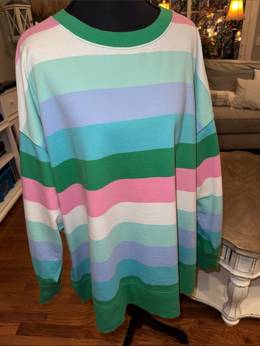 Crown & Ivy Women’s Pastel Multistripe Crewneck Sweatshirt NWOT - 2X